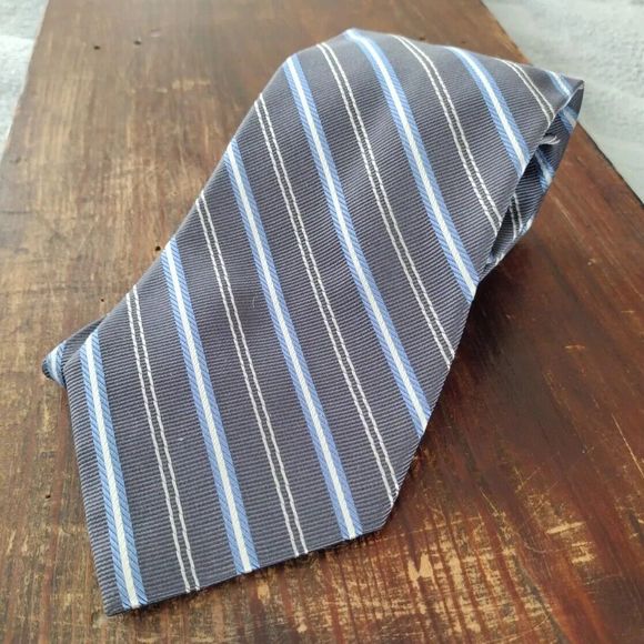 Repp Stripe Necktie 100% Silk Tie Gray Blue White Jos.A.Bank Mens - Picture 6 of 13
